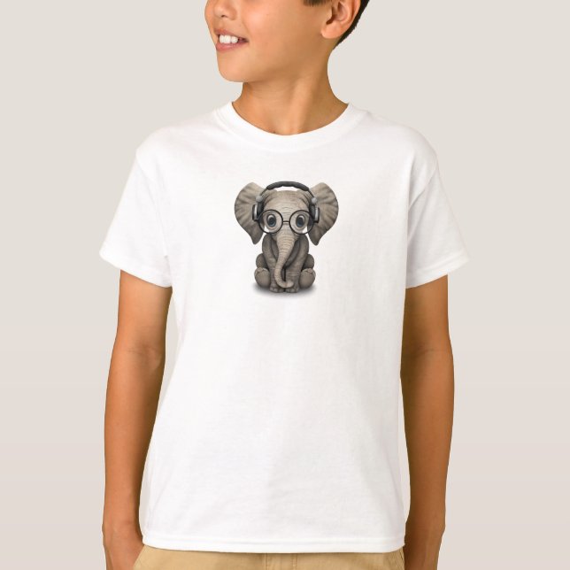 Camiseta Elefante adaptable DJ del bebé con los auriculares (Anverso)