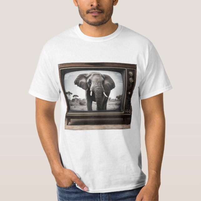 Camiseta Elefante Africano En Televisión Análogo, (Anverso)