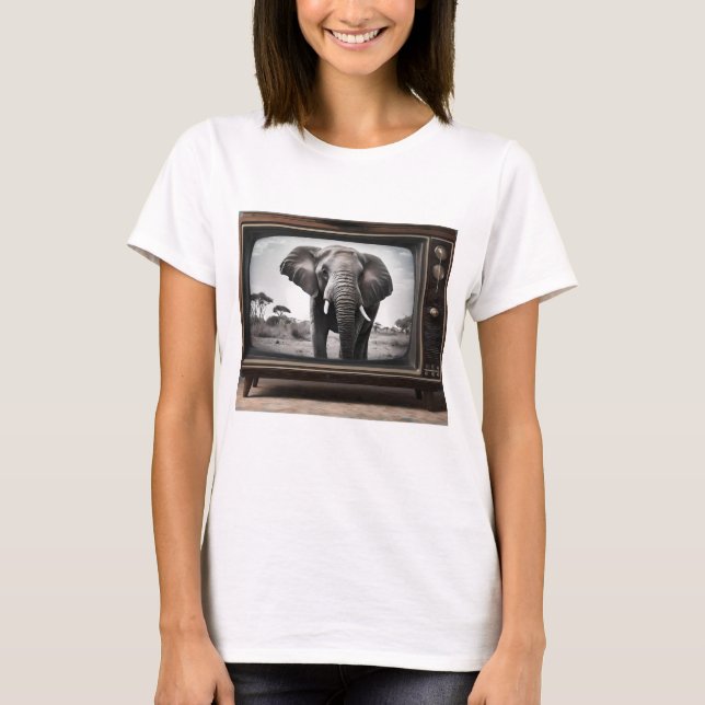 Camiseta Elefante Africano En Televisión Análogo, (Anverso)