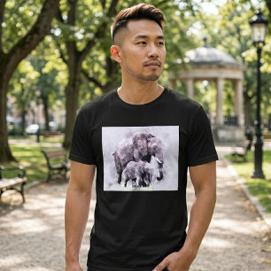 Camiseta Elefante africano hembra con cría acuarela