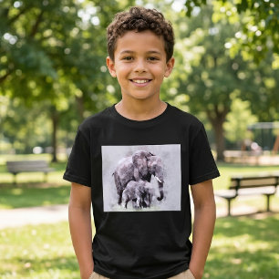 Camiseta Elefante africano hembra con cría acuarela