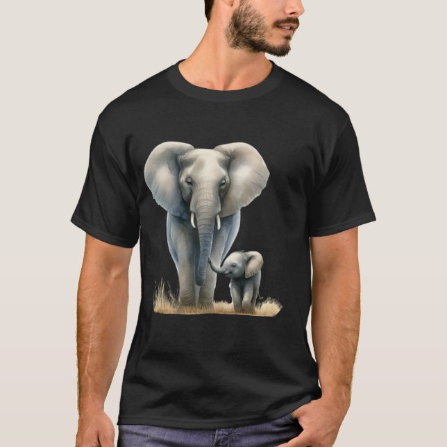Camiseta Elefante africano y bebé en acuarela (Anverso)