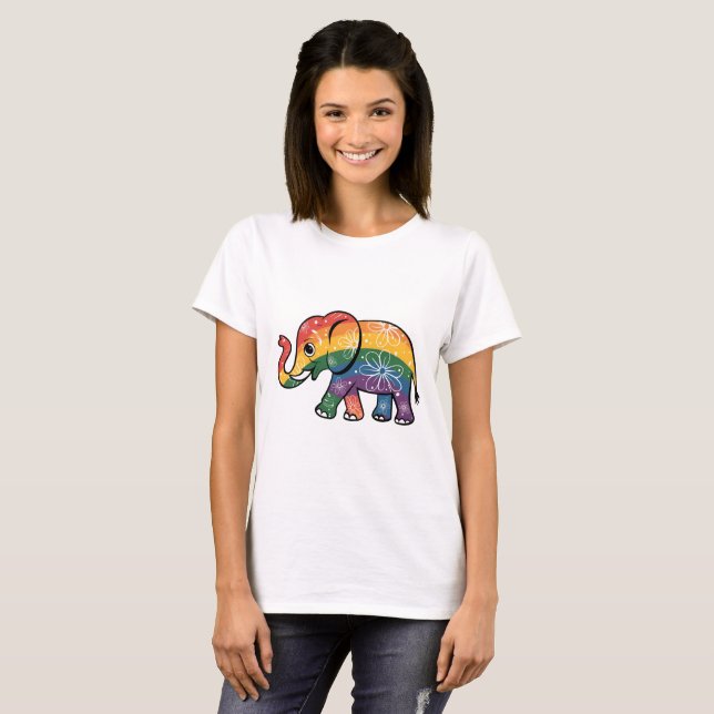 Camiseta Elefante arcoiris (Anverso completo)