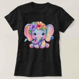 Camiseta Elefante Arcoiris Con Corona Floral Y Mariposa