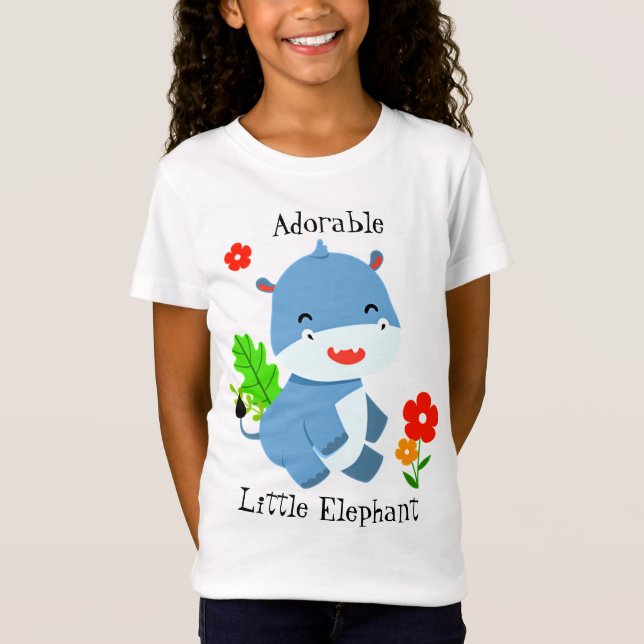 Camiseta Elefante Azul lindo con flores rojas (Anverso)