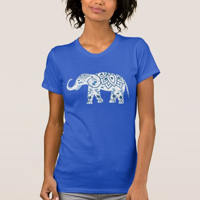 Camiseta Elefante Azul Pateado Ornate (Anverso)