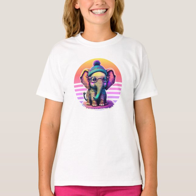 Camiseta Elefante bebé con gafas y beanias (Anverso)