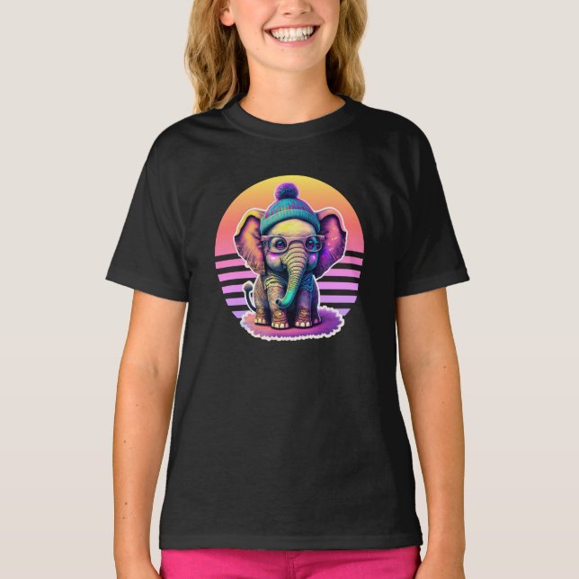 Camiseta Elefante bebé con gafas y beanias (Anverso)