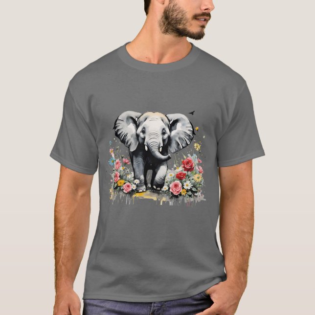 Camiseta Elefante Bebé Con Rosas (Anverso)