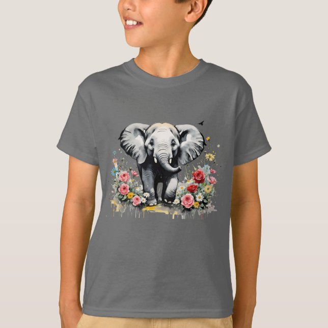 Camiseta Elefante Bebé Con Rosas (Anverso)