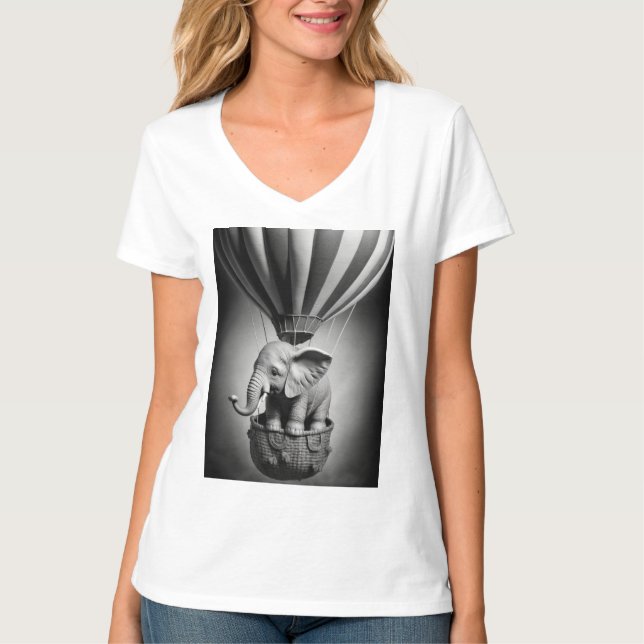 Camiseta Elefante bebé en un globo de aire caliente (Anverso)