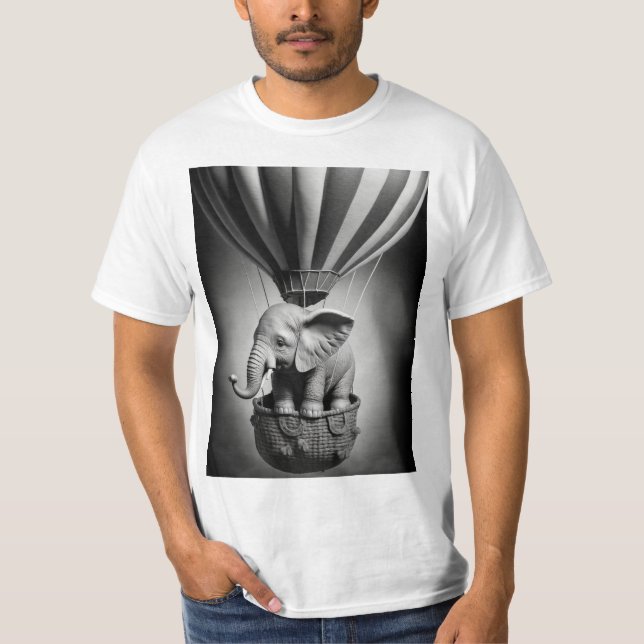 Camiseta Elefante bebé en un globo de aire caliente (Anverso)