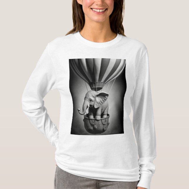 Camiseta Elefante bebé en un globo de aire caliente (Anverso)
