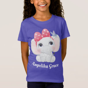 Camiseta Elefante Bebé Niña con Lazo Nombre Personalizado
