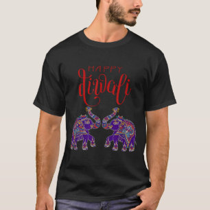 Camiseta Elefante Colorido Feliz Deepavali Diwali Para Hind