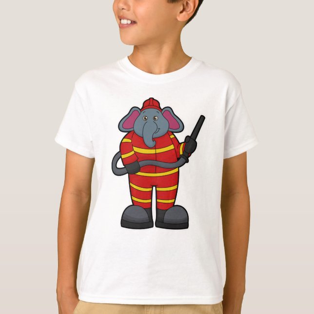 Camiseta Elefante como bombero con manguera (Anverso)