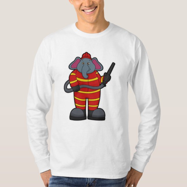 Camiseta Elefante como bombero con manguera (Anverso)