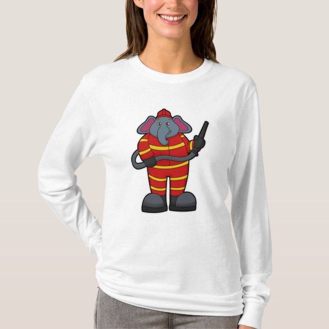 Camiseta Elefante como bombero con manguera (Anverso)