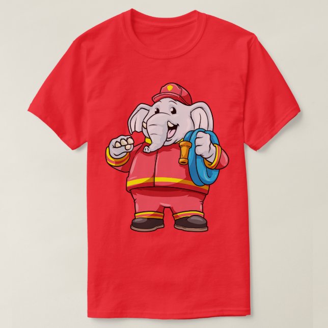 Camiseta Elefante como bombero con manguera 1 (Diseño del anverso)