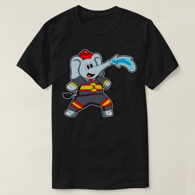 Camiseta Elefante como bombero con manguera 3 (Diseño del anverso)