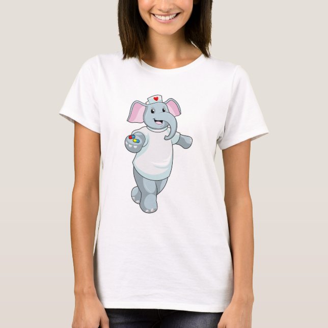 Camiseta Elefante como enfermera con medicina (Anverso)