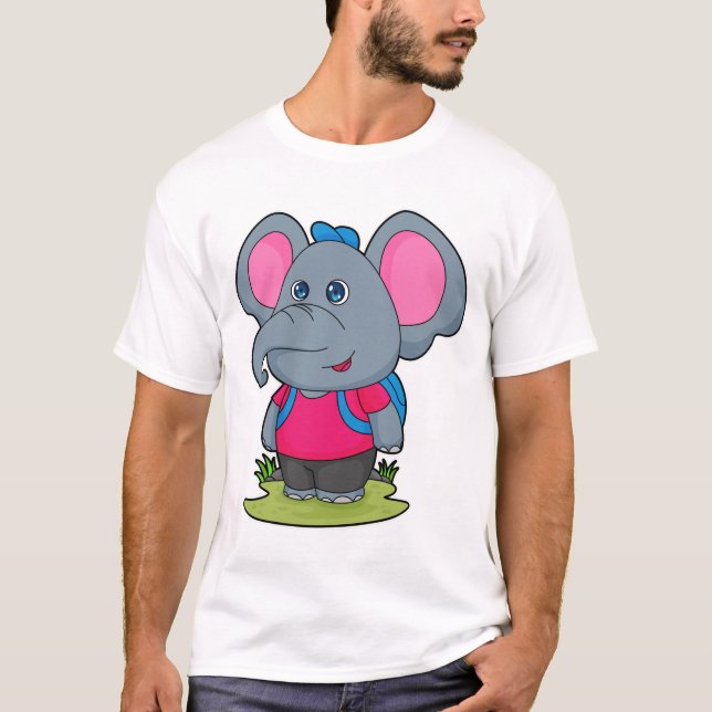 Camiseta Elefante como excursionista con mochila (Anverso)