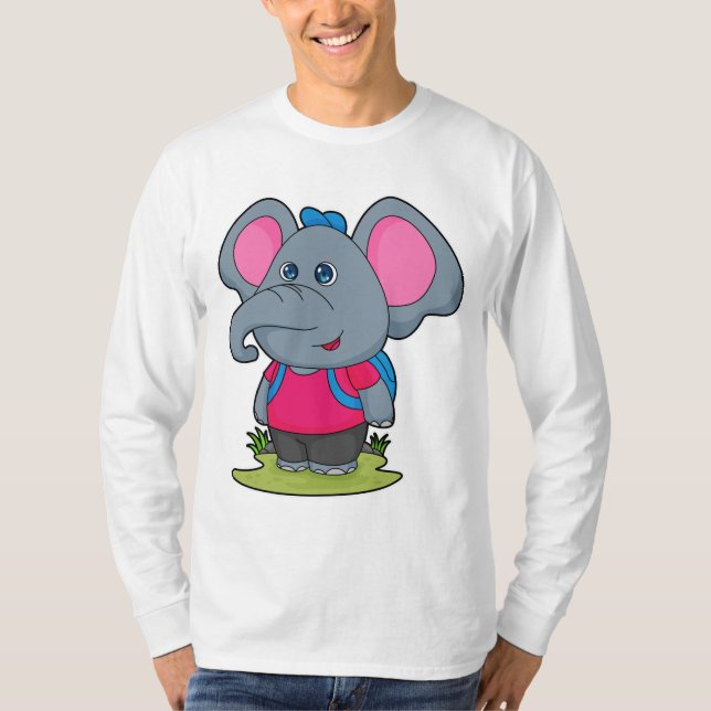 Camiseta Elefante como excursionista con mochila (Anverso)