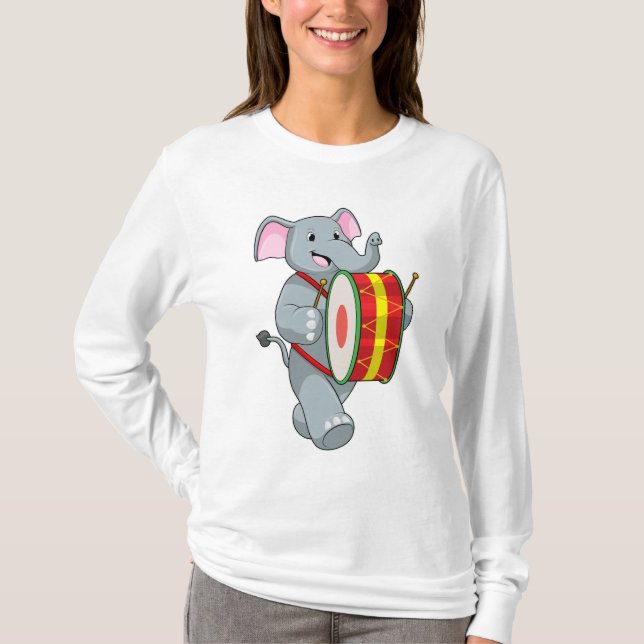 Camiseta Elefante como músico con tambor (Anverso)