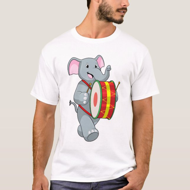 Camiseta Elefante como músico con tambor (Anverso)
