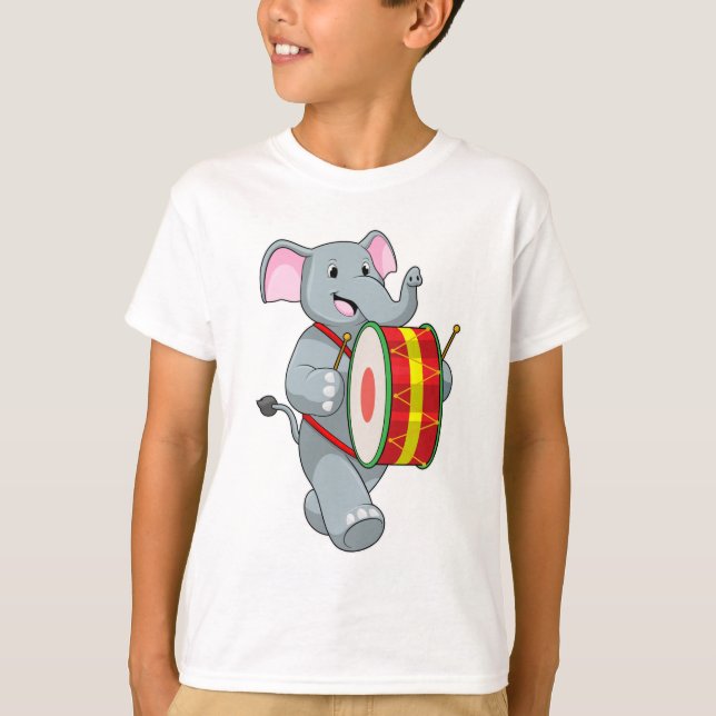 Camiseta Elefante como músico con tambor (Anverso)