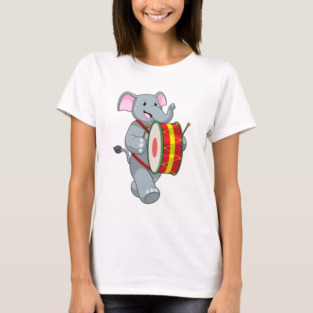 Camiseta Elefante como músico con tambor (Anverso)