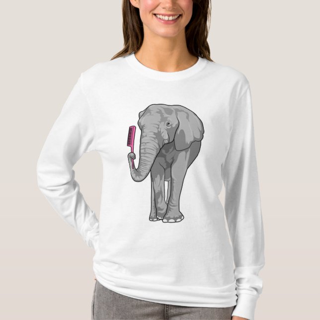 Camiseta Elefante como peluquero con comb (Anverso)