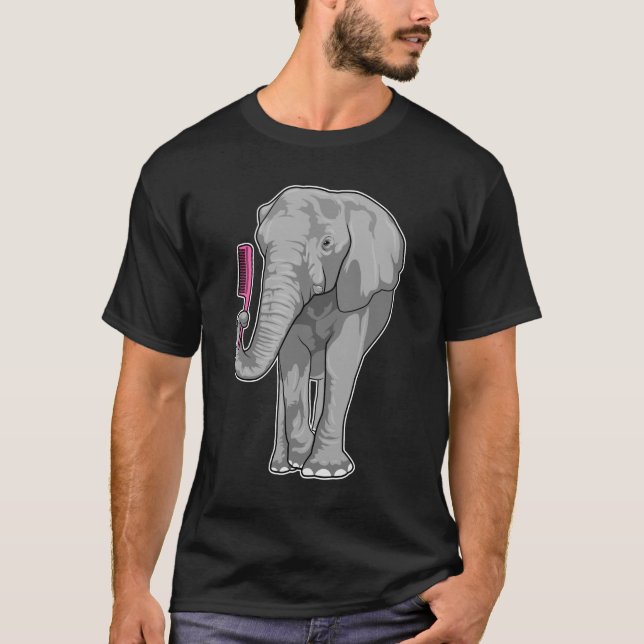 Camiseta Elefante como peluquero con comb (Anverso)