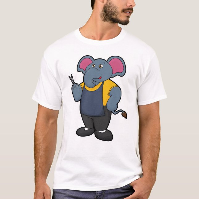 Camiseta Elefante como peluquero con tijeras (Anverso)