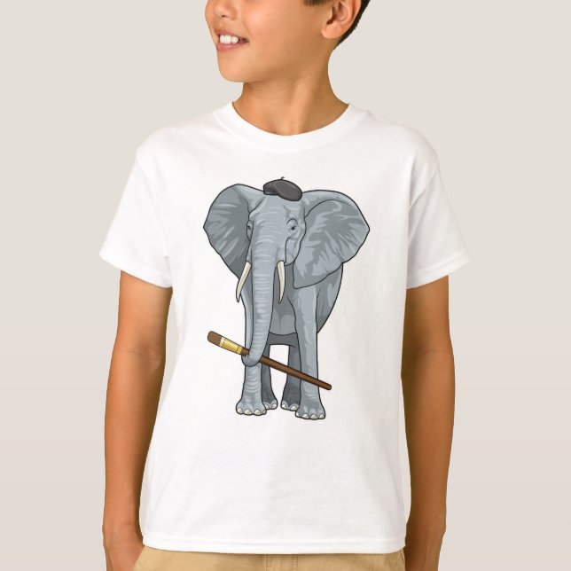 Camiseta Elefante como pintador con pincel de pintura (Anverso)