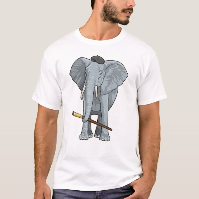 Camiseta Elefante como pintador con pincel de pintura (Anverso)