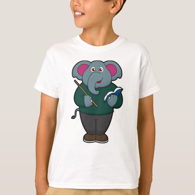 Camiseta Elefante como profesor con libro y puntero (Anverso)