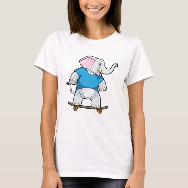 Camiseta Elefante como Skater con Skateboard (Anverso)