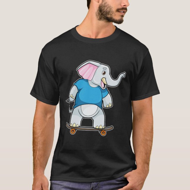 Camiseta Elefante como Skater con Skateboard (Anverso)