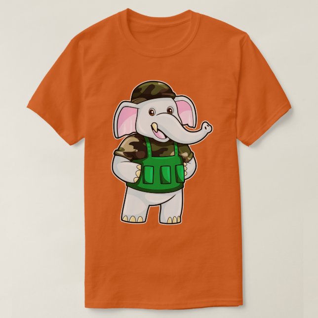 Camiseta Elefante como soldado con casco uniforme (Diseño del anverso)