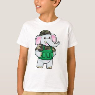 Camiseta Elefante como soldado con uniforme y casco