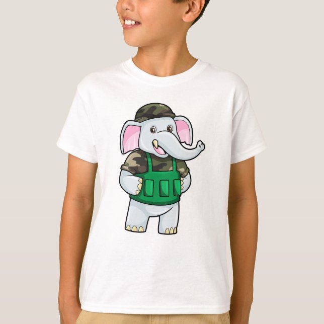Camiseta Elefante como soldado con uniforme y casco (Anverso)