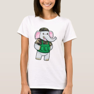 Camiseta Elefante como soldado con uniforme y casco