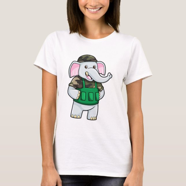 Camiseta Elefante como soldado con uniforme y casco (Anverso)