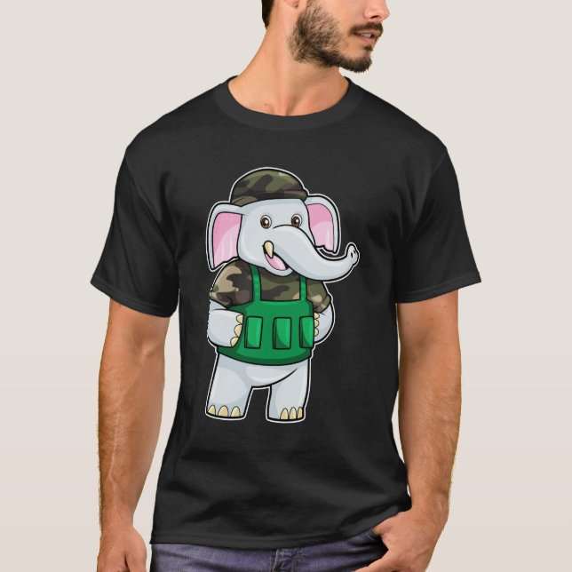 Camiseta Elefante como soldado con uniforme y casco (Anverso)