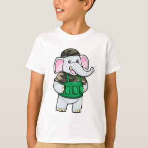 Camiseta Elefante como soldado con uniforme y casco