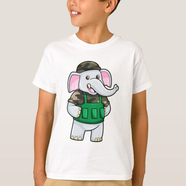 Camiseta Elefante como soldado con uniforme y casco (Anverso)