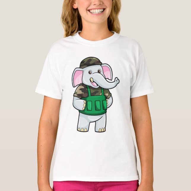 Camiseta Elefante como soldado con uniforme y casco (Anverso)