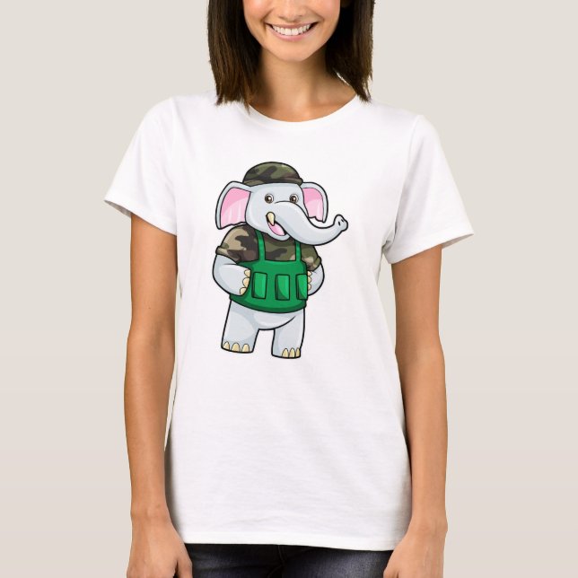 Camiseta Elefante como soldado con uniforme y casco (Anverso)