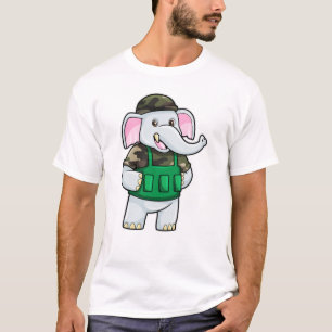 Camiseta Elefante como soldado con uniforme y casco
